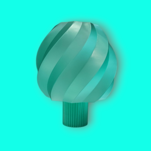 Lampara de mesa de color Verde traslucido. Modelo Cotton Candy, fabricada con impresion 3D.